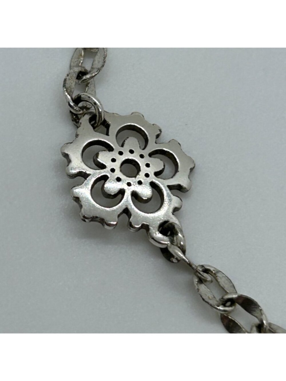 Brighton Bloomingale Silver Tone Bracelet Anklet Flower Heart Clasp Adjustable - Picture 7 of 10